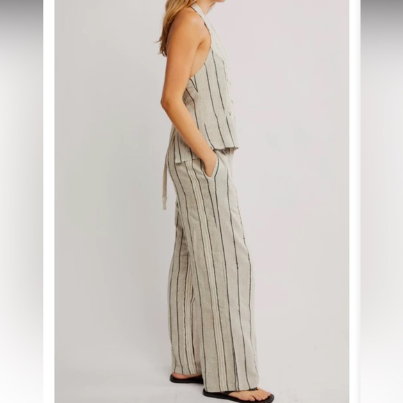 Free People Take Me to Paris Striped Vest & Wide Leg Pants Set Rocky Stripe NWOT - Picture 4 of 6